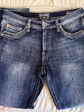 Buckle Salvage SLVG Mayhem Bootcut Jeans Mens 34x33 Distressed Medium Wash